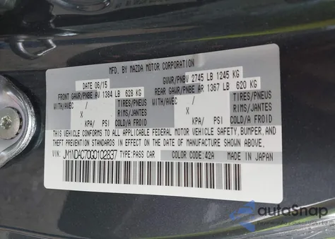 2016 Mazda Mx-5 Miata Club z USA, uszkodzony, nr VIN JM1NDAC70G0102837